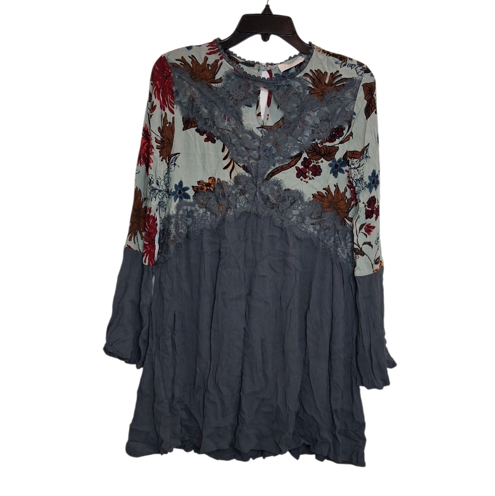 Hallela Floral Print Women's Keyhole Boho Tunic Dress With Lace Detail Size S
